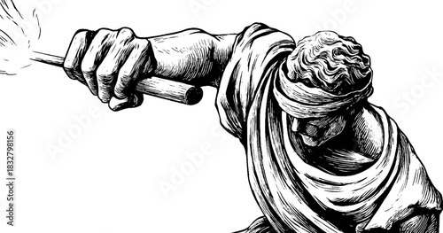 Ancient metalworker engraving - vintage hand drawn decorative art for design