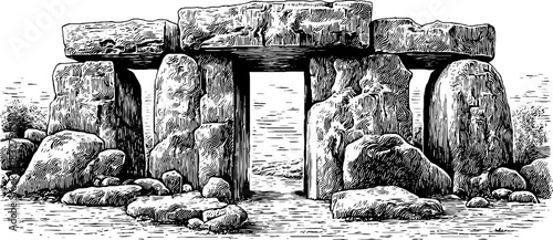 Vintage engraving of ancient stone gateway - decorative architectural illustration