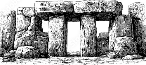 Ancient stone gateway engraving: decorative vintage sketch for art and design