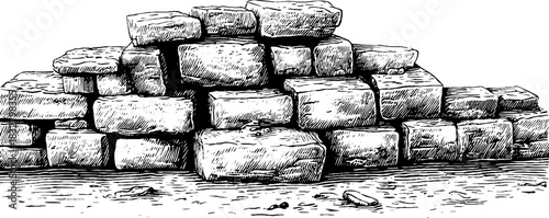 Ancient stone granary engraving - vintage decorative illustration for historical prints