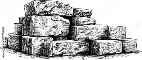 Intricate engraving of ancient stone retaining wall - architectural design for decoration