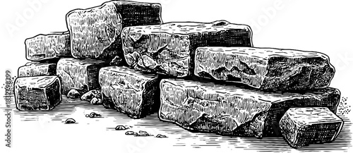 Ancient stone wall engraving - decorative historic design for artistic projects