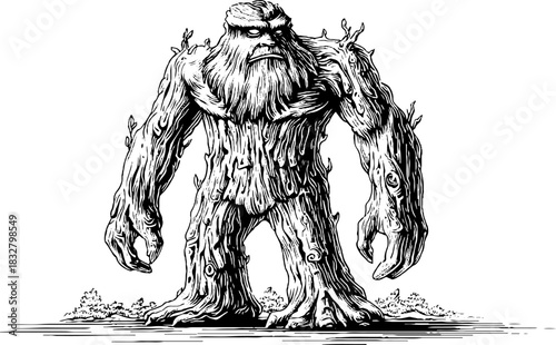 Engraved illustration of an earth guardian spirit - decorative art design