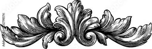 Elaborate baroque scrollwork in vintage engraved decorative style