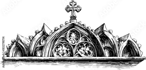 Ornate gothic relief with cross and floral patterns for decorative design