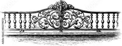 Intricate renaissance balcony design in vintage engraved style for decorative purposes