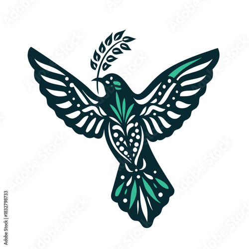 Teal and Black Dove of Peace Graphic Icon