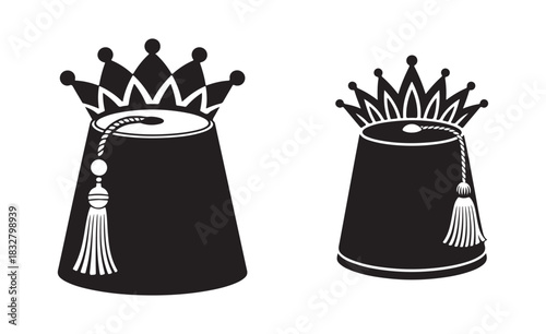 Royal Fez Hat Silhouette, Crown Tassel Vector Illustration.