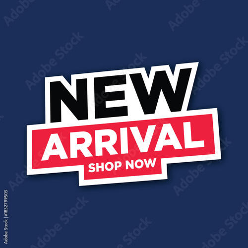 Bold New Arrival Sale Banner with Dynamic Typography and Red Accent
