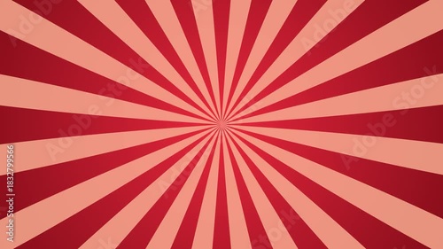 Sunbeam backdrop looping, abstract bright retro red background with sunburst rays or stripes radiating from center for design template, 4K Horizontal