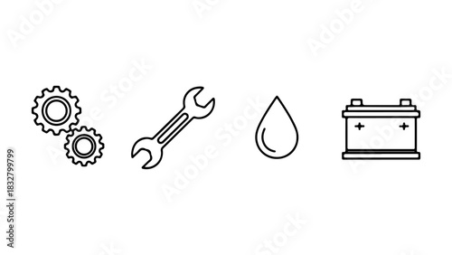 Minimalist Line Art Vector Icons for Automotive Service and Repair