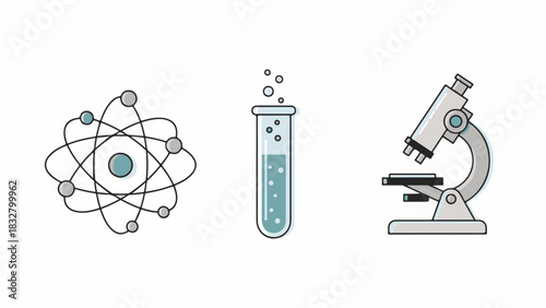 Flat Vector Outlined Science Icons Set on White Background