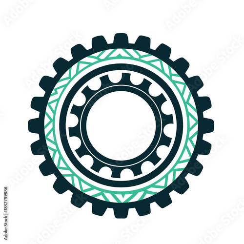 Teal and Black Gear Icon with Pattern