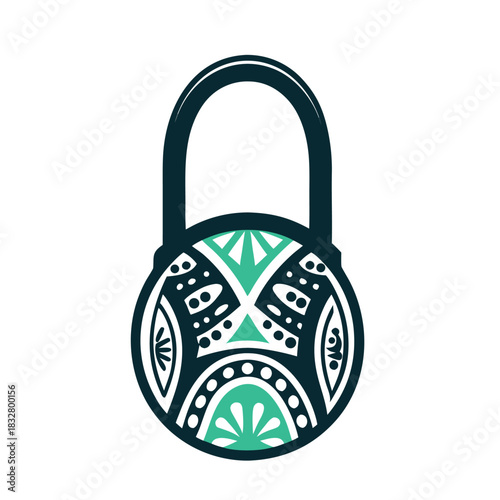 Stylized Padlock Icon with Teal and Black Design