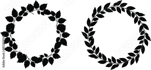 Elegant floral wreath silhouettes for wedding invitations and decorative design elements