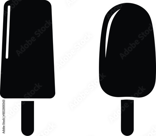 Two black popsicle silhouettes on white background for summer treat designs