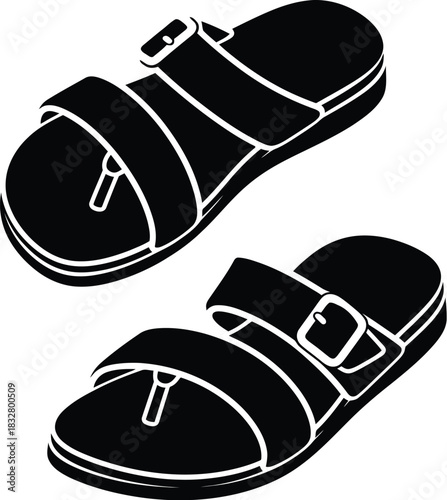 Minimalist black and white sandals illustration for summer fashion and style