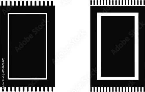 Two black and white prayer rugs isolated on a white background