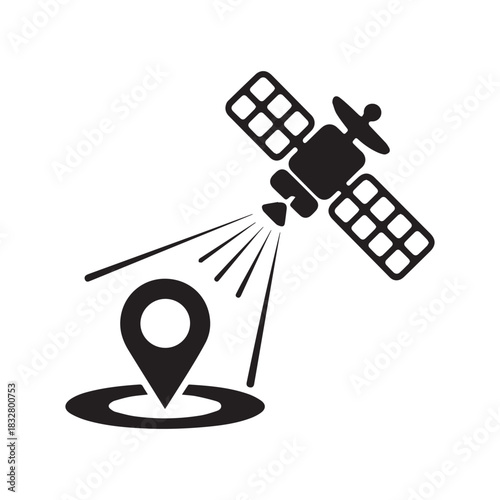 Satellite beaming signal to location pin