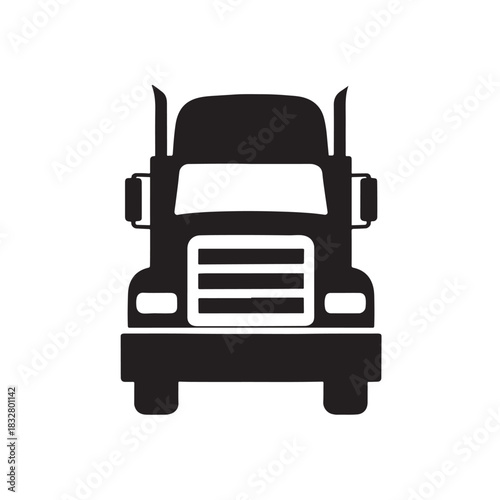 Black Icon of a Semi Truck Front View truck icon silhouette