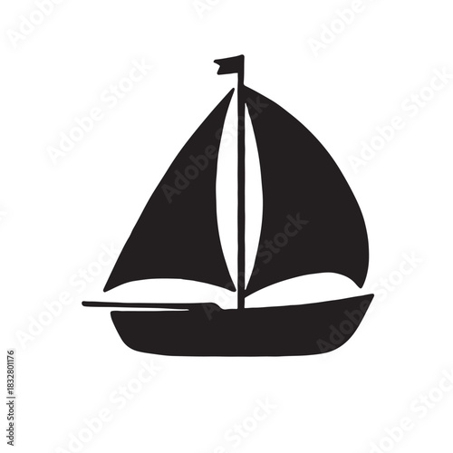 Black silhouette of a sailboat on white background Keywords: sailboat, sailing, boat, ship
