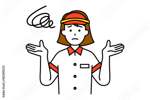 お手上げするファストフード店の女性店員