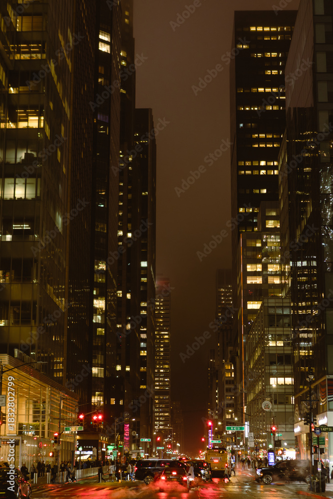 Obraz premium City Night Skyline with Bustling Street Traffic . Manhattan, NYC