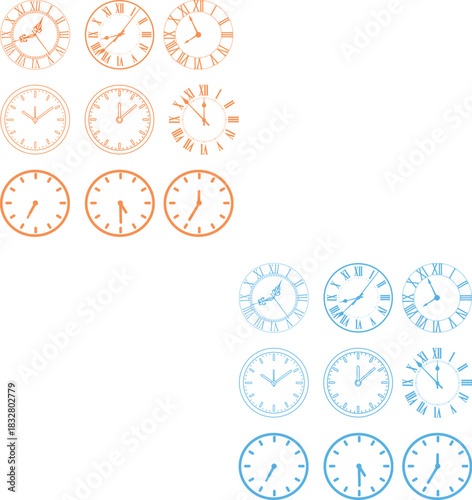 Clock and time icons set. Timers icon collection. Vector illustration Time and clock icons. Set of black clock, stopwatch, timer, watch icon. Black clock icon collection clock icon icon set vector