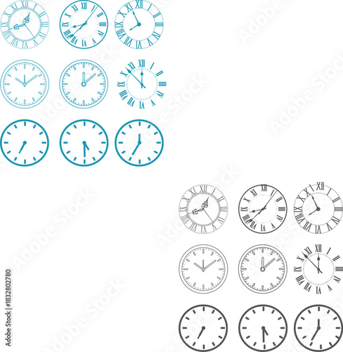 Clock and time icons set. Timers icon collection. Vector illustration Time and clock icons. Set of black clock, stopwatch, timer, watch icon. Black clock icon collection clock icon icon set vector