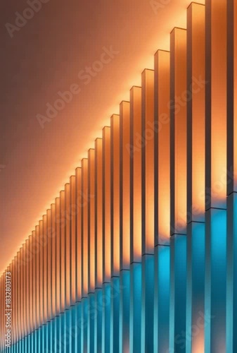 Dynamic silver metal panels creating a futuristic wall or building facade with shifting light and shadow patterns for modern architectural design
