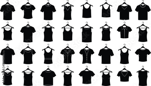 Collection of Black Clothing Silhouettes on Hangers