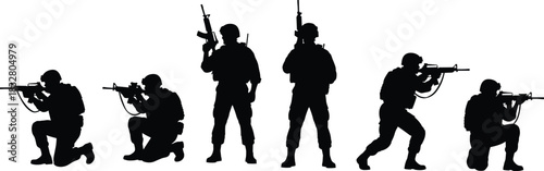 Dynamic squad of soldiers ready for action, professional military unit in tactical formation, representing strength, security, and national defense forces
