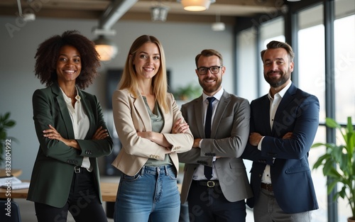 Portrait, management and arms crossed with a business team in the office for collaboration. Teamwork, diversity and leadership with a happy employee group together in their professional workplace