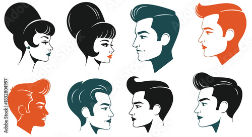 Vintage Hairstyles Retro Profiles of Men and Women