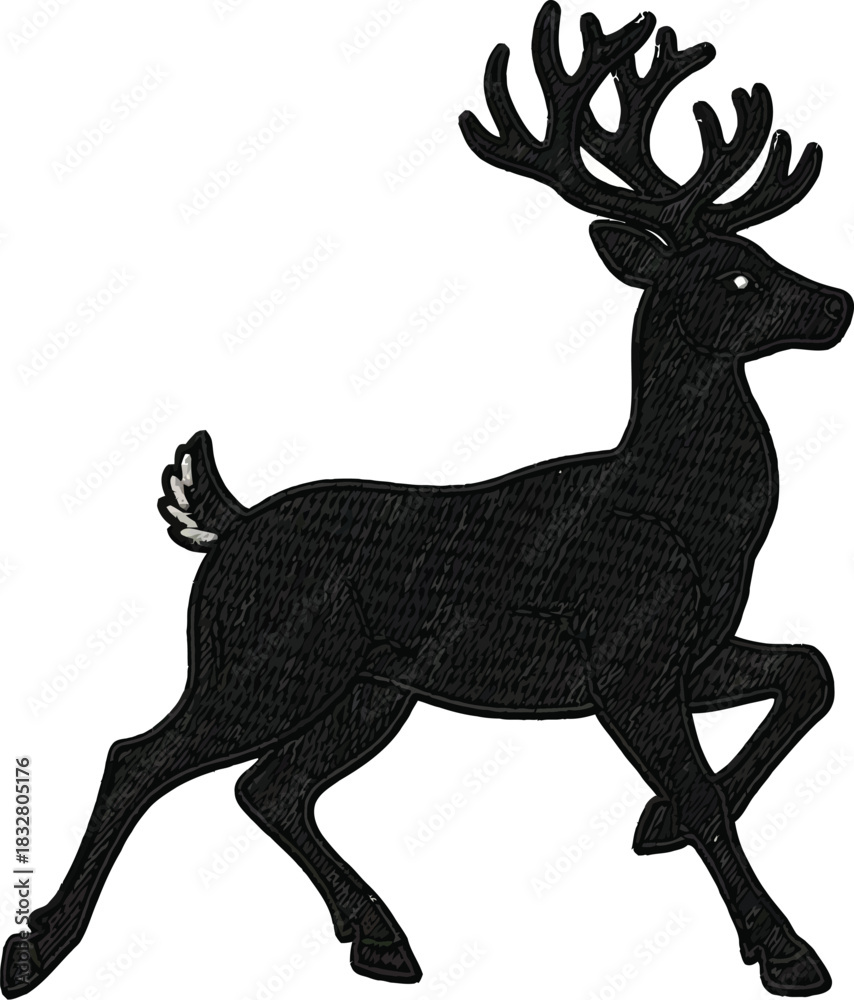 Obraz premium Elegant black deer silhouette leaping forward with confidence, adding a touch of wild sophistication to designs and branding for outdoor adventures & nature themes