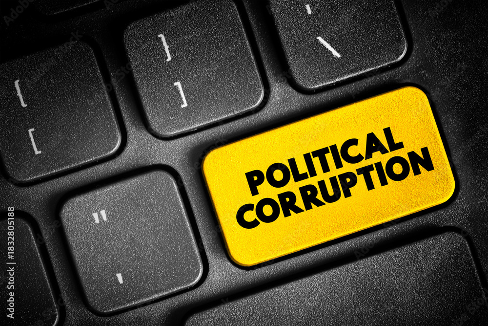 Fototapeta premium Political Corruption is the use of powers by government officials or their network contacts for illegitimate private gain, text button on keyboard, concept background