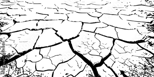 Minimalist cracked earth texture in black and white, featuring dried soil patterns with bold contrast. High-resolution abstract background ideal for environmental, nature, and design themes.