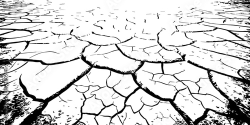Minimalist cracked earth texture in black and white, featuring dried soil patterns with bold contrast. High-resolution abstract background ideal for environmental, nature, and design themes.