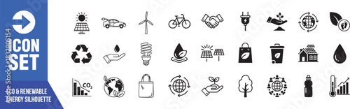 Inspiring Eco Icons Collection for Sustainable Living Projects and Green Energy Initiatives, Perfect for Illustrating Environmental Awareness and Conservation Efforts, Originally Vector Graphic