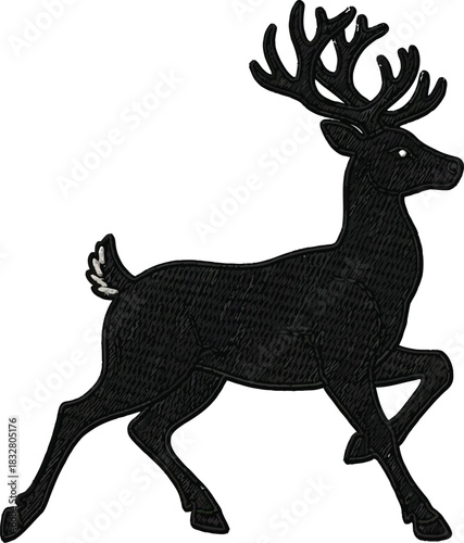 Elegant black deer silhouette leaping forward with confidence, adding a touch of wild sophistication to designs and branding for outdoor adventures & nature themes