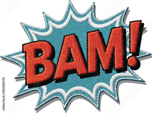 Dynamic BAM! comic book word art graphic for vibrant designs, impactful marketing and creative social media posts that grab attention instantly with retro pop style