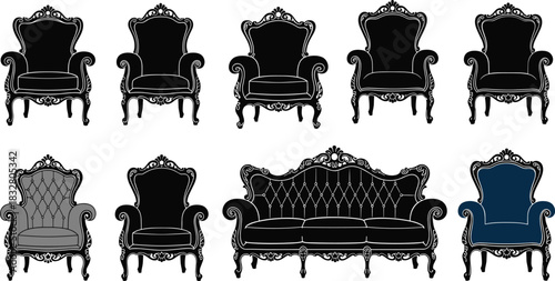 Elegant antique furniture set for sophisticated interiors, add classic charm and luxurious style, perfect for designers and vintage lovers