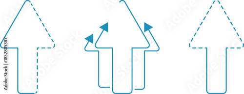 Upward arrows, streamlined arrows with thin lines, business arrows