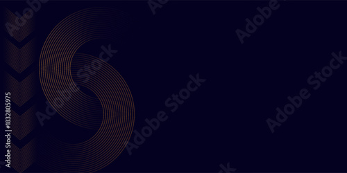 Abstract elegant black background with shiny gold geometric lines. Modern gold diagonal rounded lines pattern.Horizontal banner template. Suitable for covers, posters, vector ilustration eps 10