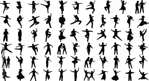 Dancer silhouette pack—vector of solo and partner dance poses with diverse movement styles