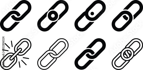 chain, link, icon, connection, hyperlink, broken, intact, restriction, network, symbol, digital, interface, interlock, outline, solid, variation, design, concept, attachment, UI