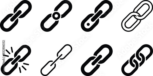 chain, link, icon, connection, hyperlink, broken, intact, strength, network, symbol, digital, interface, interlock, minimalist, outline, solid, stress, variation, design, concept