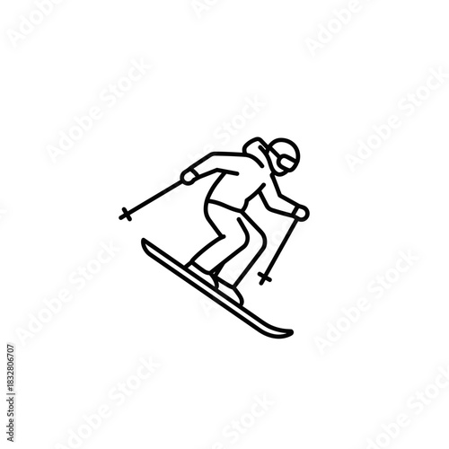 Skiing person downhill, winter sports and outdoor recreation icon