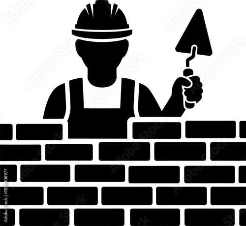 Mason building brick wall