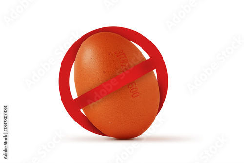 Egg with prohibition sign on white background - No egg concept
